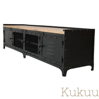 Meuble tv industriel moderne BLAST disponible en 140, 160, 180 et 200 cm. Kukuu, boutique en ligne de meubles industriels.
