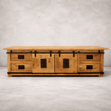 Découvrez notre meuble tv style industriel KUKUU avec portes coulissantes, le choix idéal pour ajouter une touche de style et de fonctionnalité à votre espace de divertissement. collection NEY WORK.