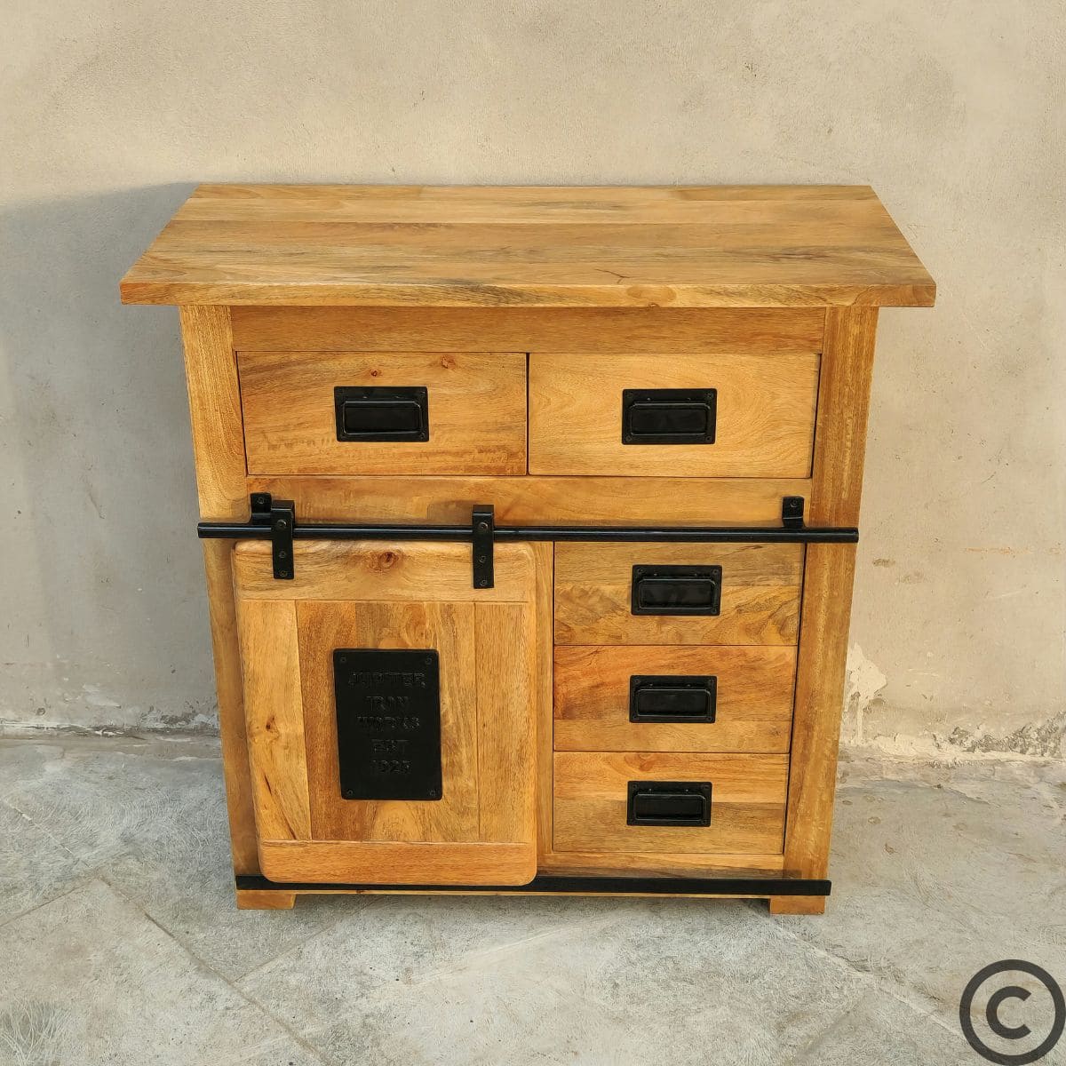Buffet industriel 90 cm en bois de manguier et métal, meuble compact style atelier – KUKUU