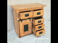 Buffet industriel 90 cm en manguier massif et métal noir, meuble de rangement design – KUKUU