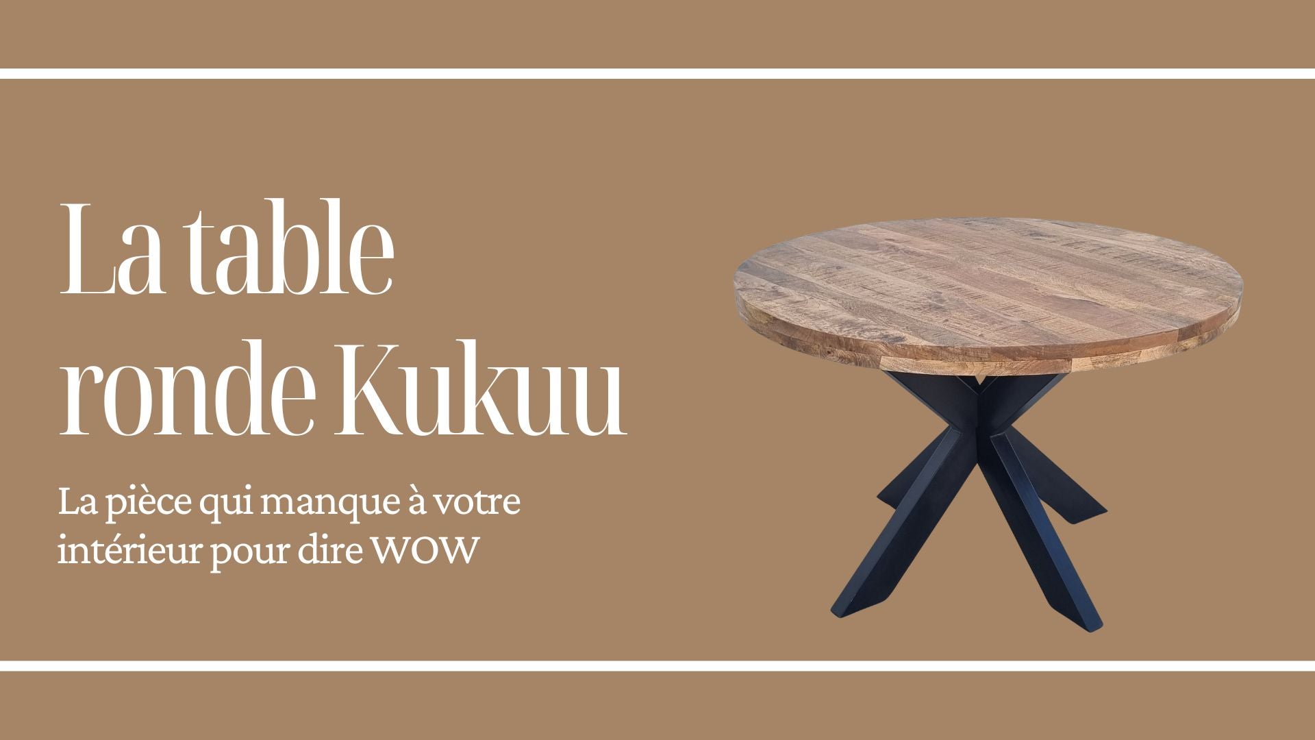 La table industrielle ronde 130 cm a été fabriquée à partir d'une base en métal et d'un bois en bois massif de manguier. Kukuu, meubles industriels de qualité.