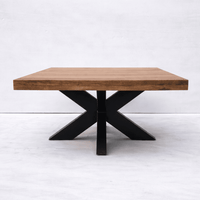Table basse carrée style industriel en bois de manguier massif avec pied métal noir KUKUU