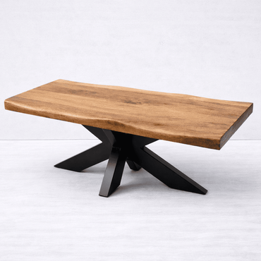 table basse industrielle rectangulaire en manguier massif avec pied métal noir KUKUU