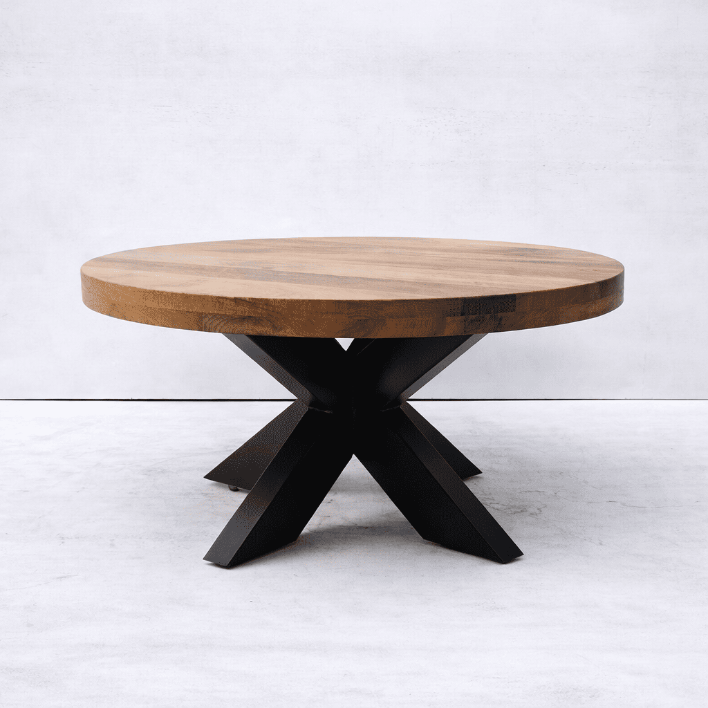 Table basse ronde en bois de manguier avec pied métal style industriel Kukuu