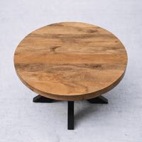 Table basse industrielle ronde en manguier massif Kukuu vue du dessus