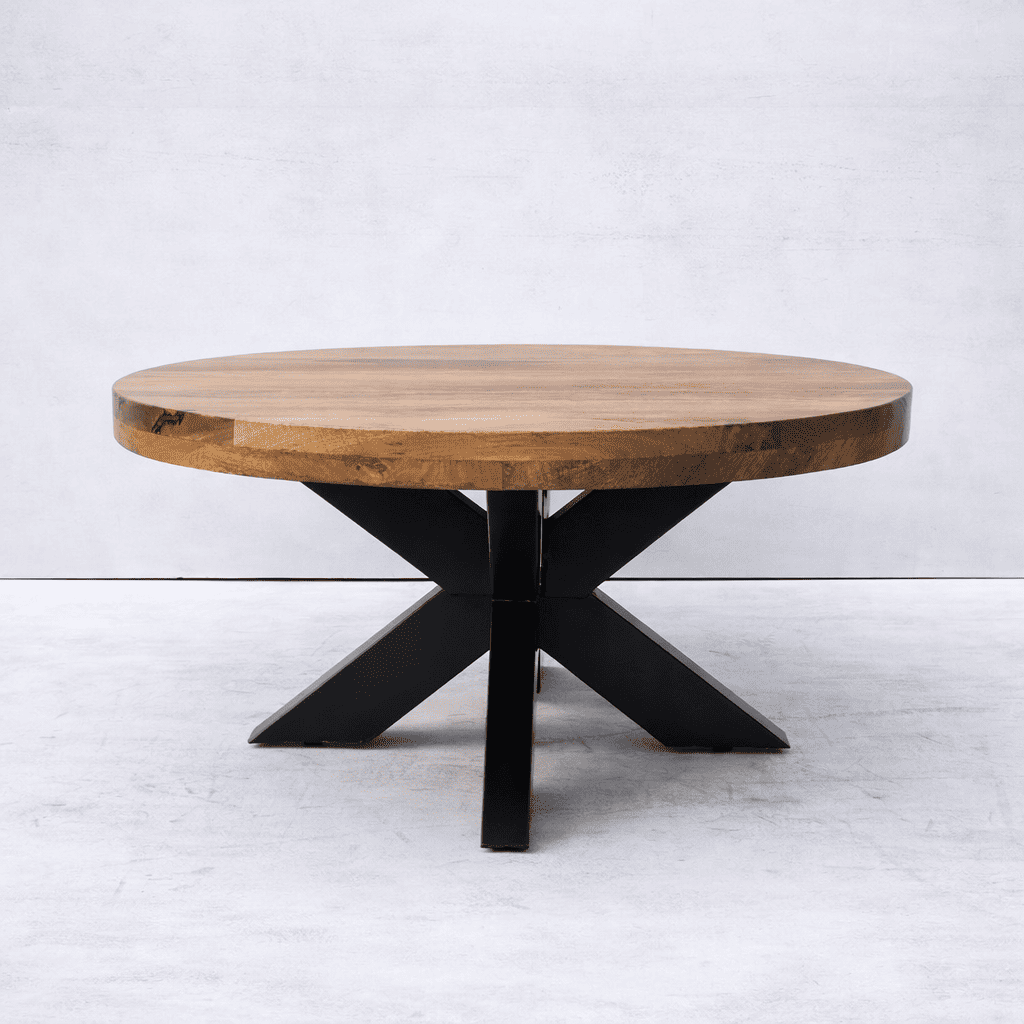 Table basse industrielle ronde en bois de manguier massif Kukuu