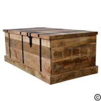 Cette table basse coffre est composée d'une structure en bois de manguier, avec des compartiments intérieurs et range bouteilles intégré! Mesure: 120 x 60 x 45 cm. Kukuu, spécialiste en meubles industriels.
