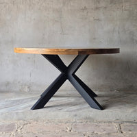 table ronde extensible en bois de manguier et métal - de 140 à 180 cm - KUKUU - vue profil