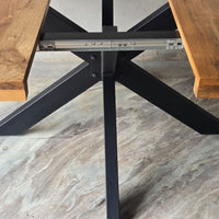 table ronde extensible en bois de manguier et métal - de 140 à 180 cm - KUKUU - détail ouverture